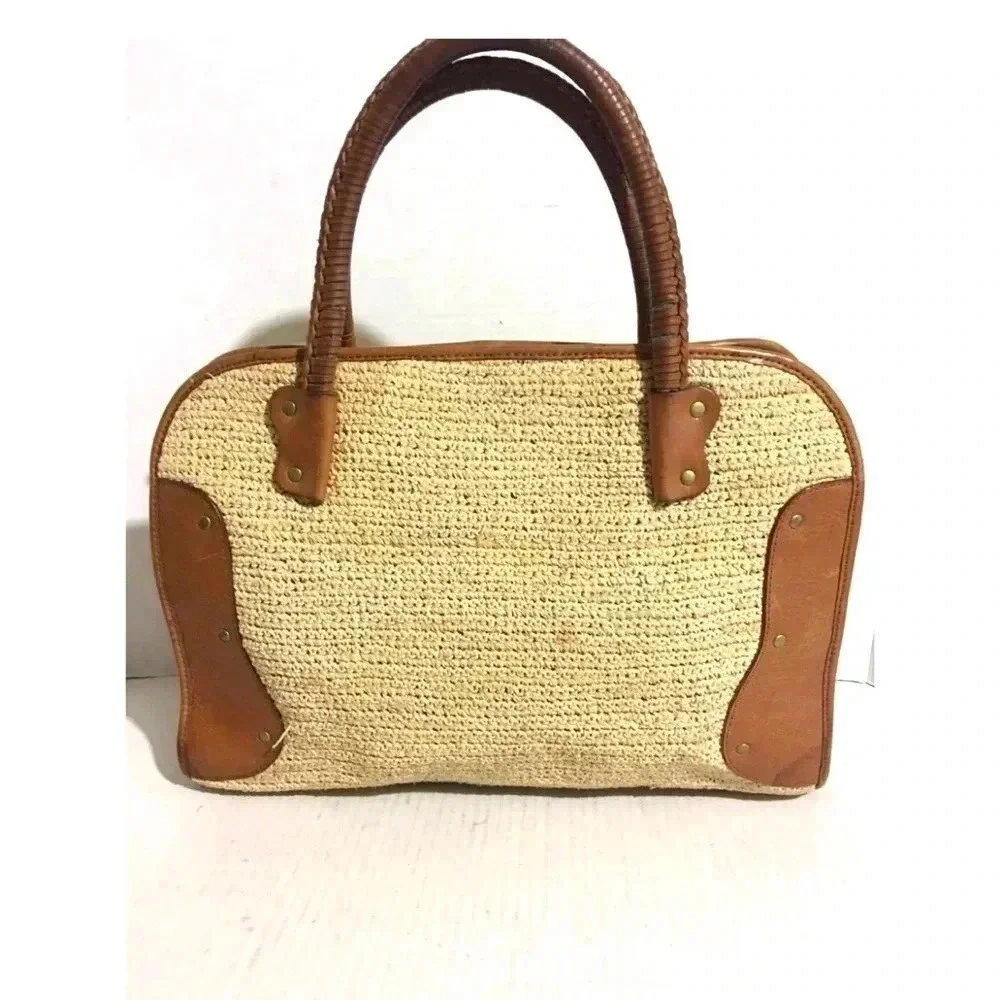 Michael kors beige brown woven leather satchel handbag